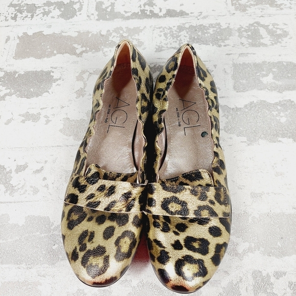 AGL Leopard Print Leather Round Toe Softness Comfort Loafers i1026 - Picture 4 of 10
